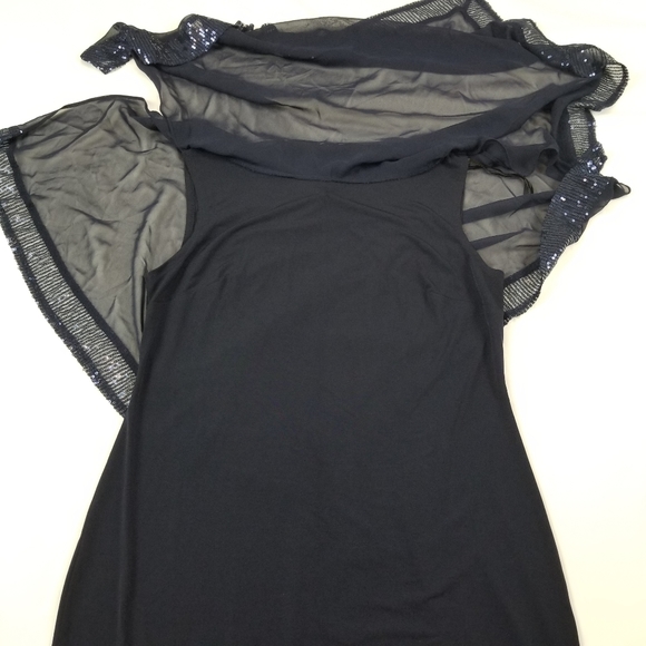 Enfocus Studio Ruffle puffs Sleeve Cover Pencil Dress Blue Sequins Lace Size 6 - Picture 8 of 13